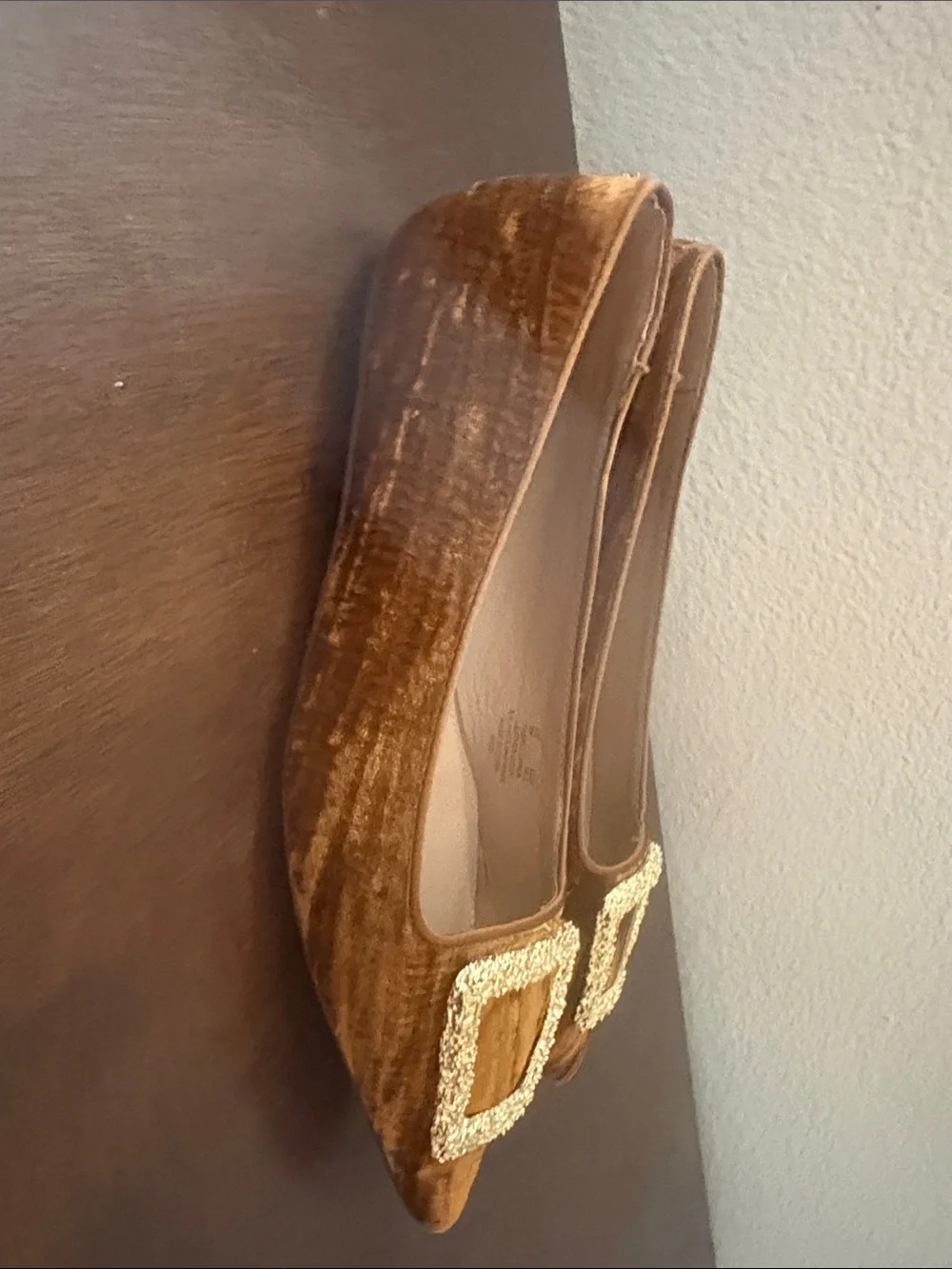 Sam Edelman Brown Velvet Pointed Flats with Gold Buckle size 8 NWOT
